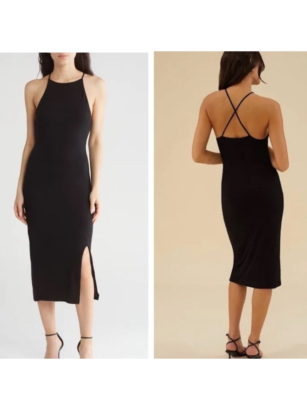 Rachel Parcell Black Slit Front Midi Dress Size Small NWT